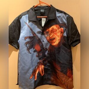Nightmare on Elm Street freddy vs jason Sublimated Woven Button-Up Size L NWT
